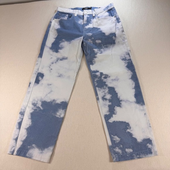 Jaded London Denim - Jaded London Skate Fit Cloud Print Blue White Denim Jeans W32 L30 Dreamcore